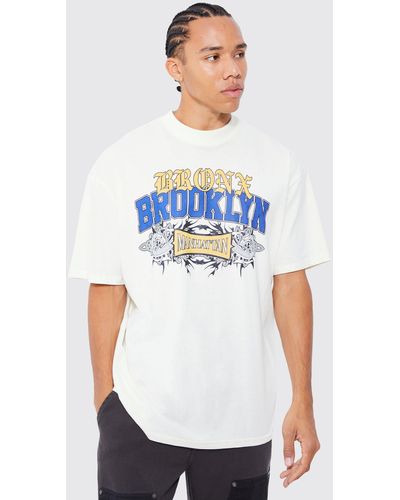 BoohooMAN Tall Oversized Extended Neck Brooklyn T-shirt - Blue