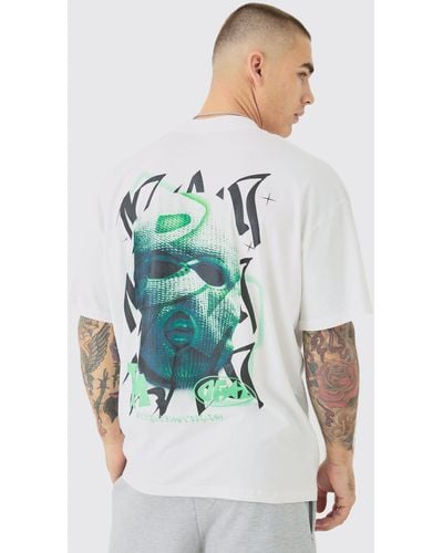 BoohooMAN Oversized Extended Neck Mask Graphic T-shirt - Blue