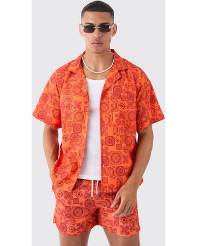 BoohooMAN Sun Tile Shirt & Trunks Set - Red