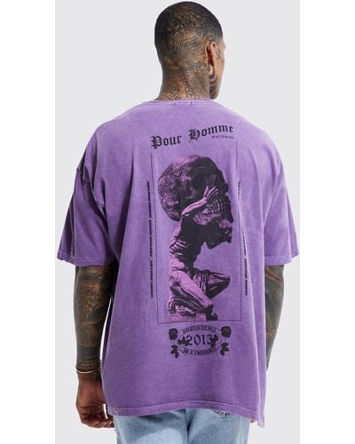 BoohooMAN Oversized Skull Overdye Graphic T-shirt - Purple