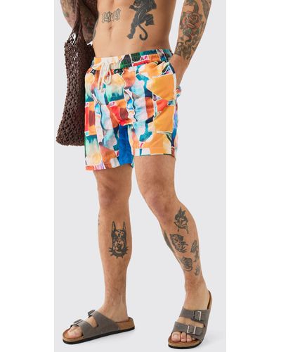 BoohooMAN Mid Length Abstract Gusset Trunks - Multicolour