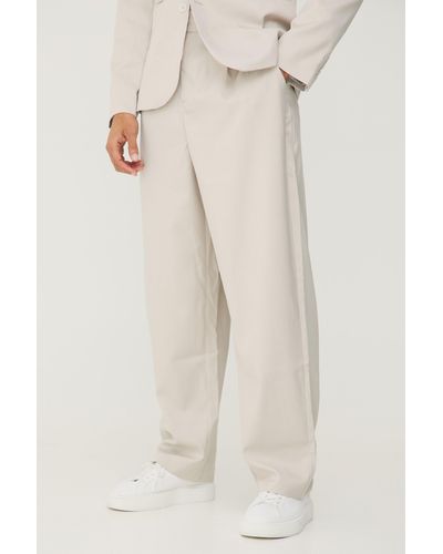 BoohooMAN Textured Relaxed Fit Trousers - White