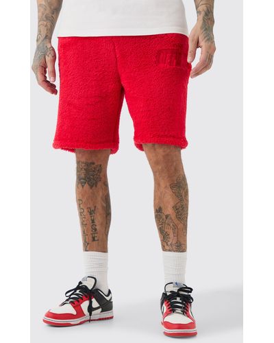 BoohooMAN Tall Loose Mid Length Borg Shorts - Red