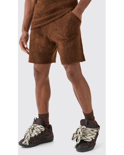 BoohooMAN Relaxed Boucle Knit Short In Chocolate - Brown