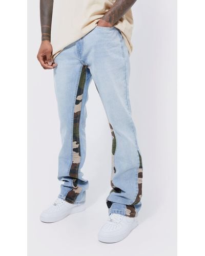 Boohoo Slim Flare Jeans With Camo Panels - Blue