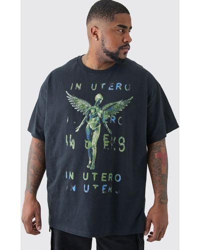 BoohooMAN Plus Oversized Nirvana Utero T-shirt In Black - Blau