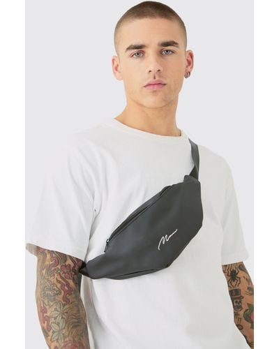 BoohooMAN Signature Basic Fanny Pack In Black - White