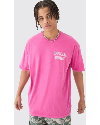 BoohooMAN Oversized Extended Neck Butterfly Print Wash T-shirt - Pink