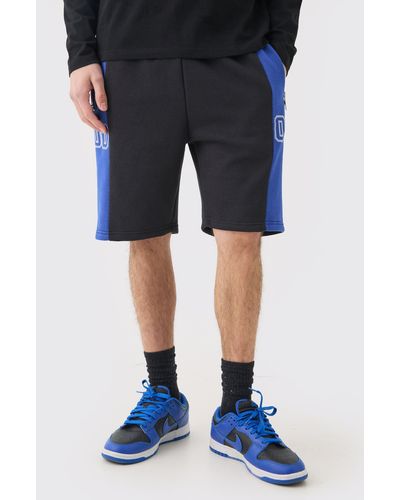 BoohooMAN Oversized Varsity Shorts - Blue