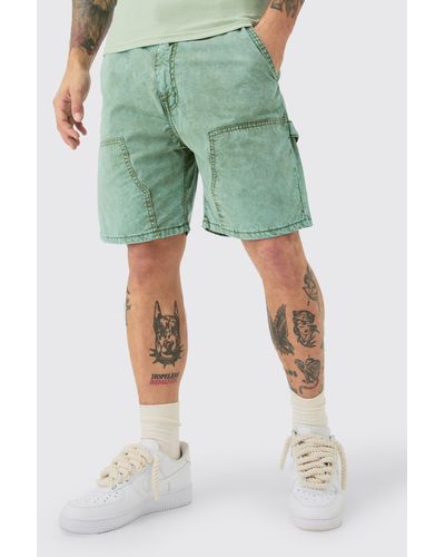 BoohooMAN Fixed Waist Relaxed Washed Carpenter Short - Green