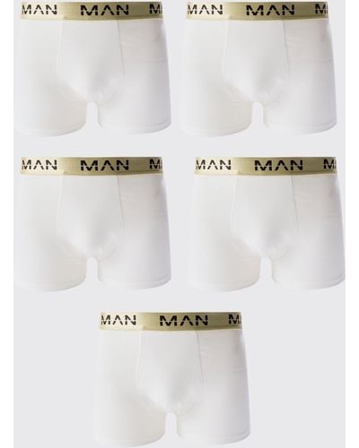 BoohooMAN 5 Pack Gold Dash Boxers In White