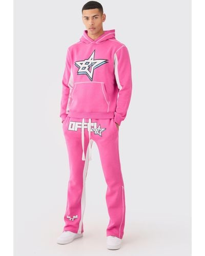BoohooMAN Regular Fit Contrast Stitch Ofcl Gusset Tracksuit - Pink