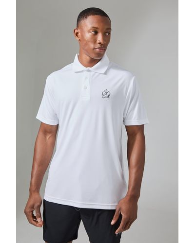 BoohooMAN Man Active Golf Crest Performance Polo - White