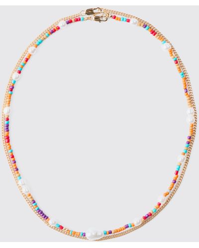 Boohoo Bead And Chain Necklace - White