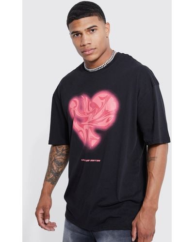 Boohoo Oversized Marble Heart Graphic T-shirt - Red