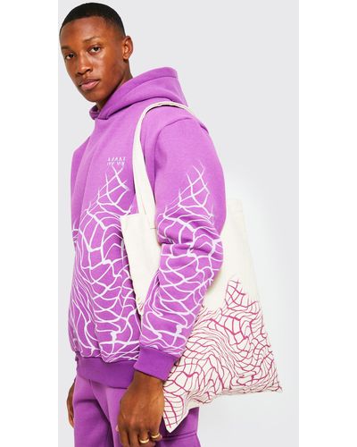 BoohooMAN Warped Grid Print Tote Bag - Purple
