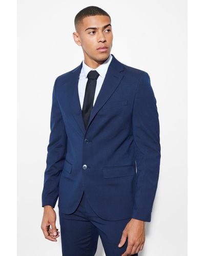 BoohooMAN Slim Double Breasted Suit Jacket - Blue