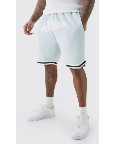 BoohooMAN Plus Loose Fit Limited Basketball Short In Lt Blue - White
