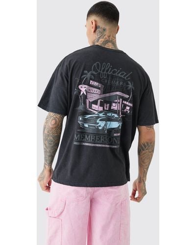 BoohooMAN Tall Members Only Racer T-shirt In Acid Wash Grey - Grau