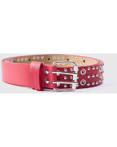 BoohooMAN Studded Silver Buckle Belt - Red
