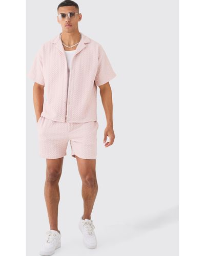 Boohoo Short Sleeve Boxy Shirt & Short Set - Pink