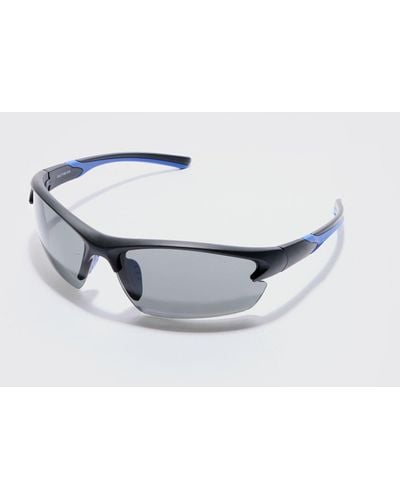 BoohooMAN Rimless Racer Sunglasses In Blue - White