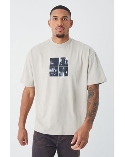 BoohooMAN Tall Oversize T-Shirt mit Print - Weiß