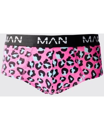 BoohooMAN Man Leopard Printed Briefs - Pink