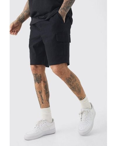 BoohooMAN Tall Elastic Waist Black Skinny Fit Cargo Shorts - Schwarz