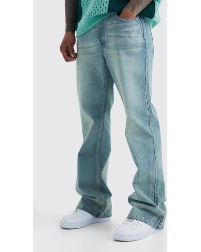 BoohooMAN Relaxed Rigid Flare Jean - Blue