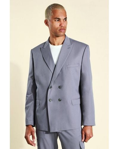 BoohooMAN Oversized Double Breasted Suit Jacket - Blue