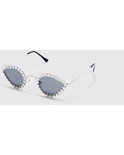 BoohooMAN Diamante Oval Sunglasses - Mettallic