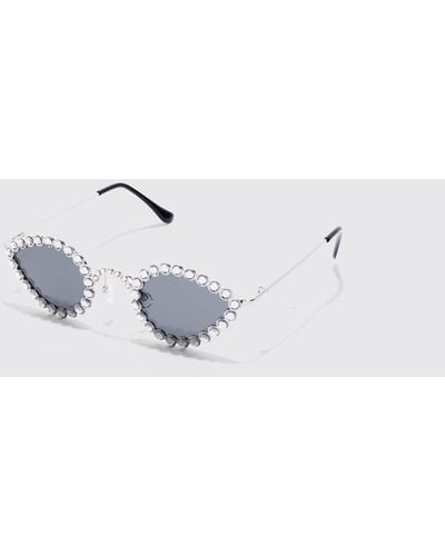 BoohooMAN Diamante Oval Sunglasses - Metallic