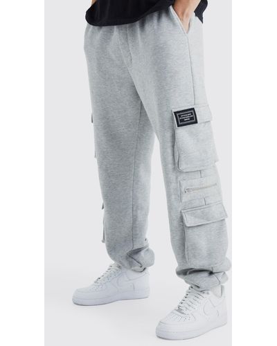 BoohooMAN Tall Jersey Cargo Jogger With Zip Detail - Gray