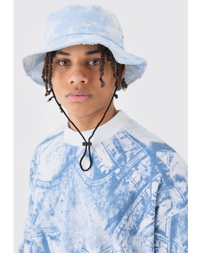 Boohoo Printed Tie Dye Boonie Hat In Blue