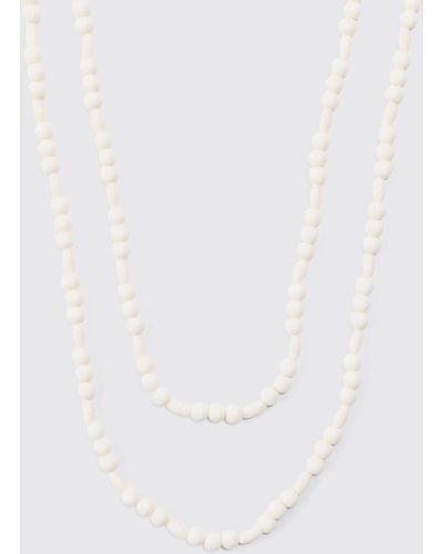 BoohooMAN Pearl Multi Layer Chain Necklace In White