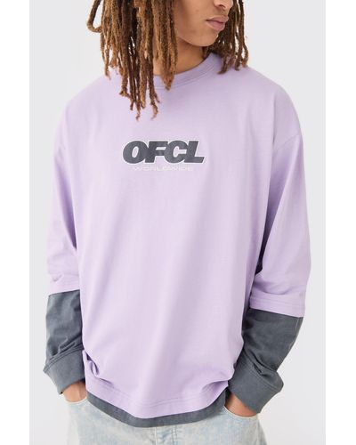 BoohooMAN Oversized Washed Carded Heavy Ofcl Faux Layer T-shirt - Purple