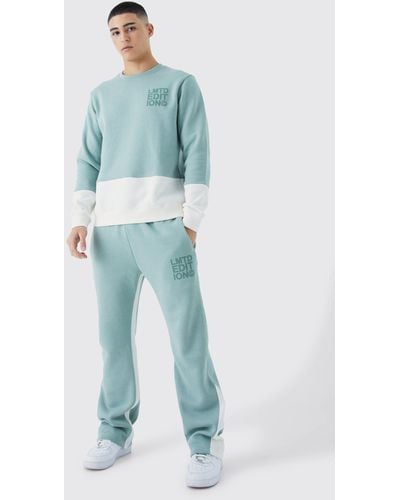 BoohooMAN Limited Edition Slim-Fit Colorblock Trainingsanzug - Blau
