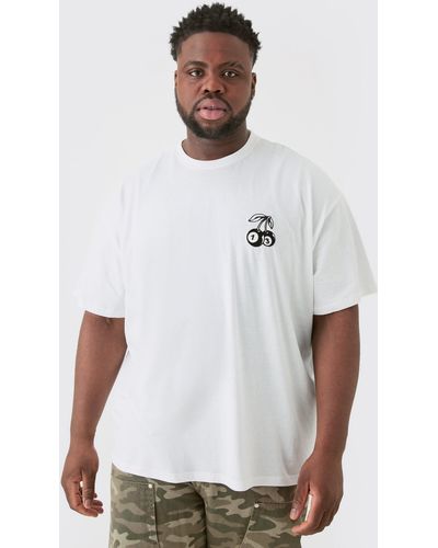 BoohooMAN Plus Oversized Dice Cherry Embroidered T-shirt In White