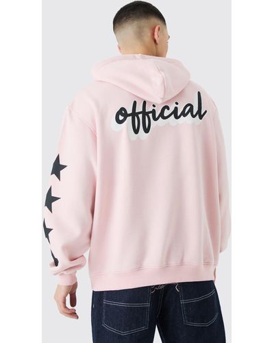 BoohooMAN Official Oversized Star Print Hoodie - Pink