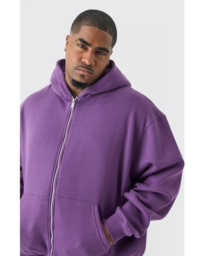 BoohooMAN Plus Oversized Boxy Zip Through Hoodie - Purple