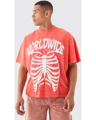 BoohooMAN Oversized Extended Neck Rib Cage T-shirt - Rot