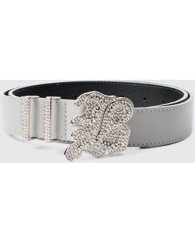 Boohoo Faux Leather Belt With B Branded Buckle In Gray