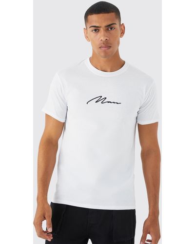 BoohooMAN Besticktes Man Signature T-Shirt - Weiß