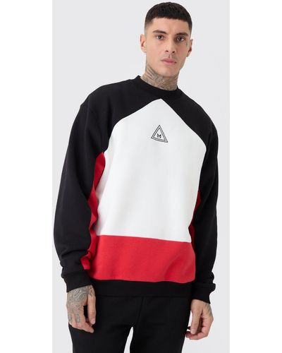 BoohooMAN Tall Oversized Colour Block Branded Sweatshirt In White - Red