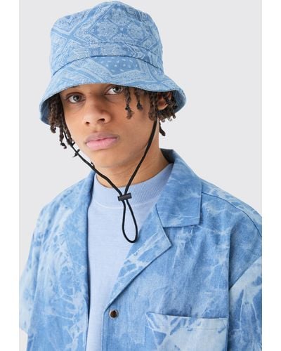 Boohoo Bandana Denim Boonie Hat In Blue
