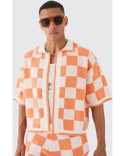 BoohooMAN Oversized Boxy Flannel Knitted Shirt - Orange