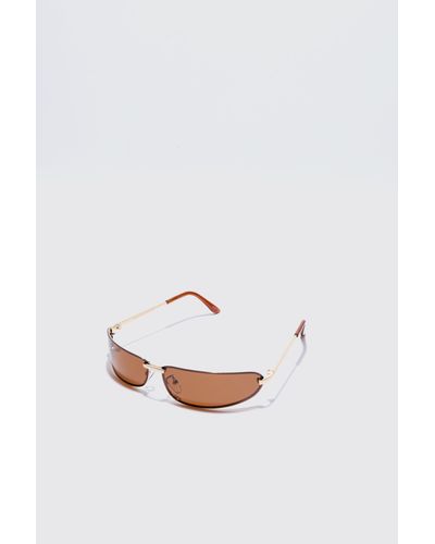 BoohooMAN Wrap Lens Metal Sunglasses - White