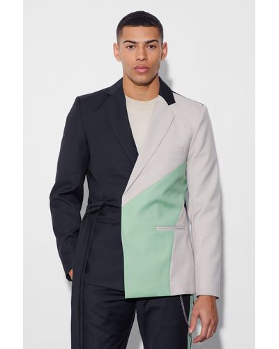 BoohooMAN Slim Wrap Panel Suit Jacket - Black