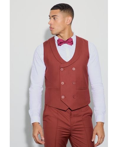 BoohooMAN Double Breasted Waistcoat - Red